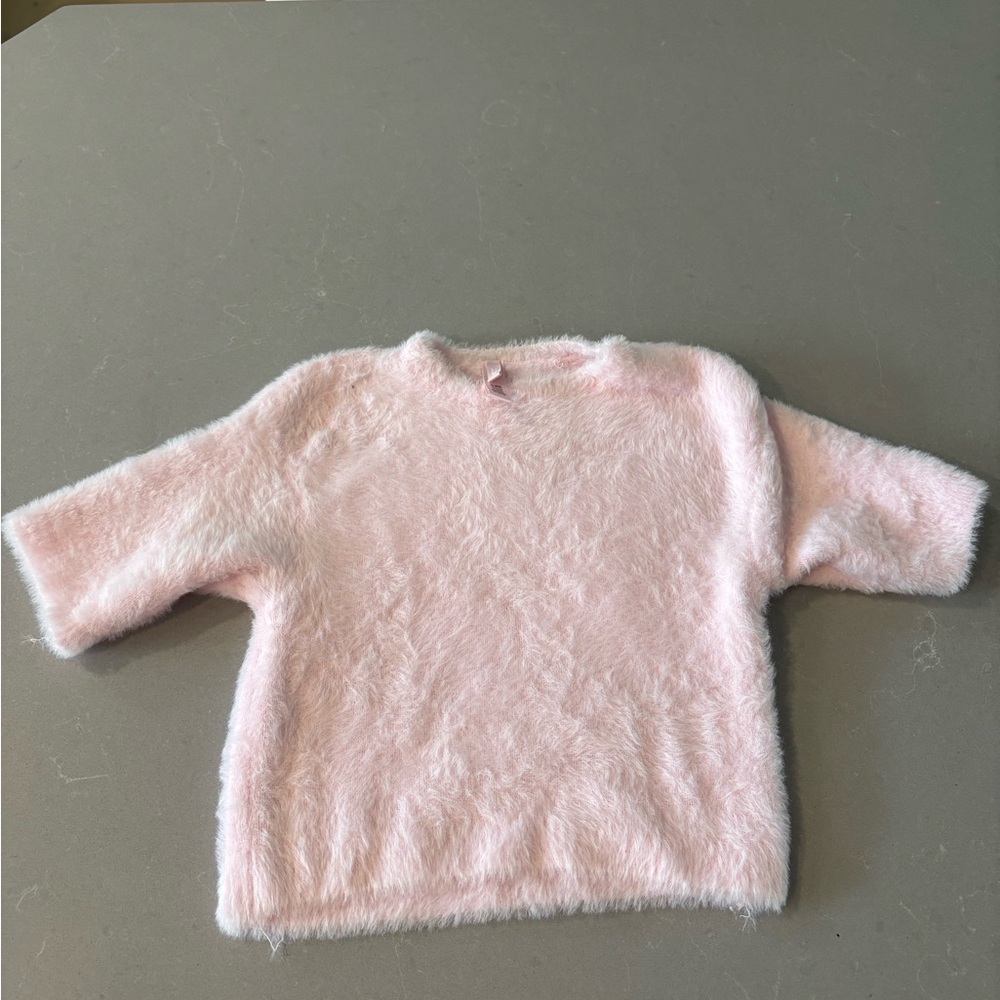 SKIMS Fuzzy Light Pink Crew Neck Sweater
